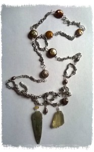 Kyanite, citrine and baroque pearl necklace