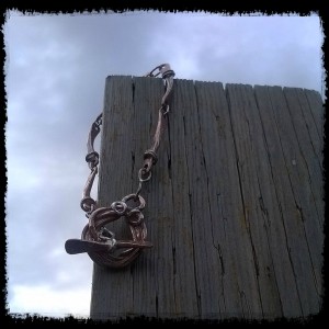 Copper and Sterling Silver Forged Bracelet
